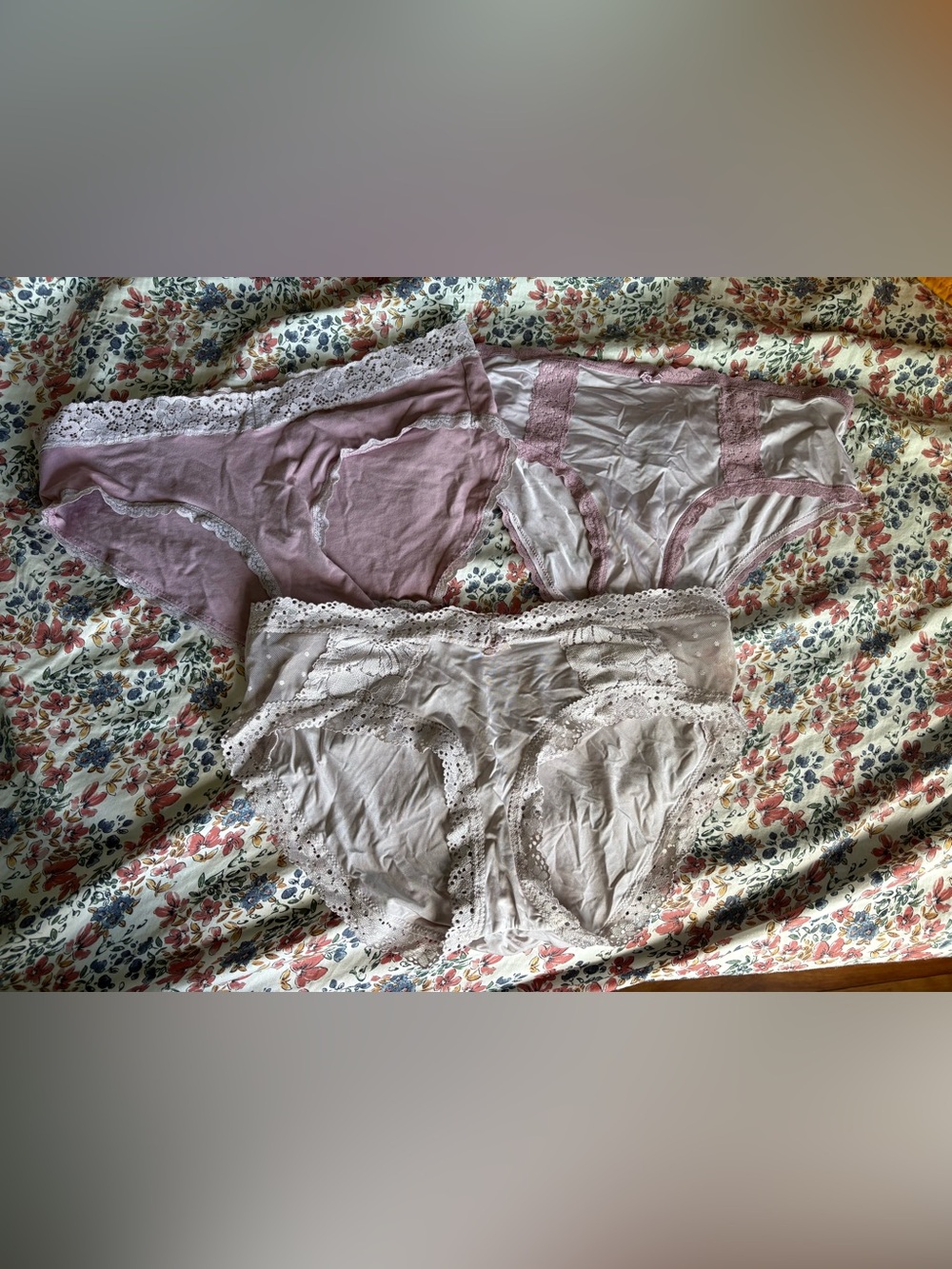 aerie Lace-Trim Cotton Briefs in Mauve, Blush & Light Pink (3-Pack)